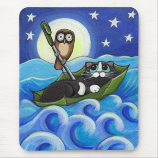 The Owl and the Pussycat | Whimsical Cat Art Mouse Mat