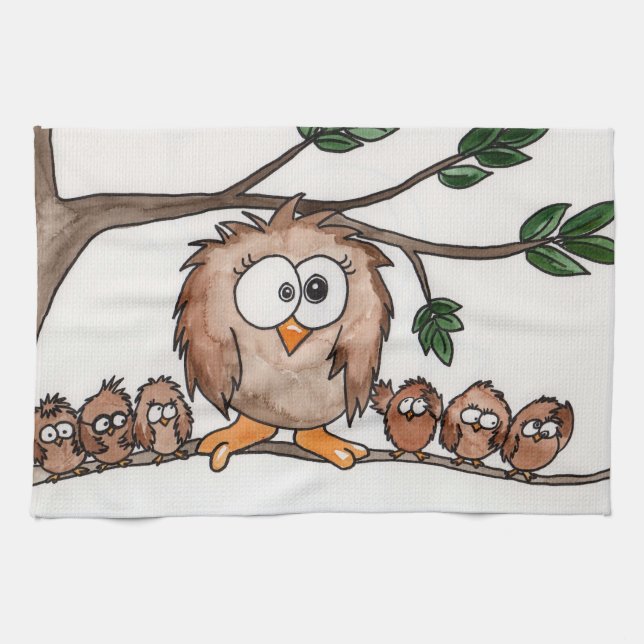 The Owl Family Tea Towel (Horizontal)