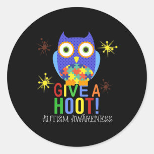 The Owl Give A Hoot Autism Awareness For Kid Women Classic Round Sticker