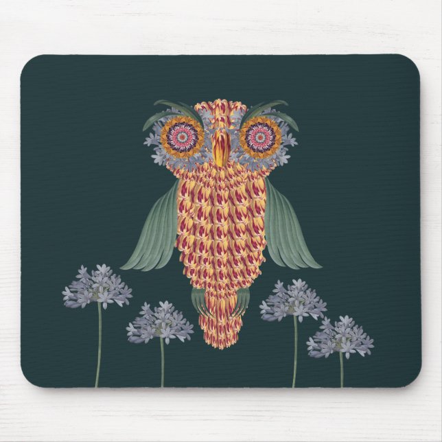 The Owl of wisdom and flowers Mouse Mat (Front)
