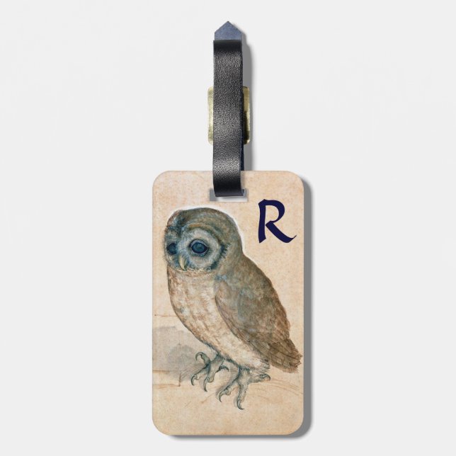 THE OWL Parchment Monogram Luggage Tag (Back Vertical)