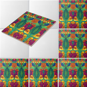 The Owl Retro Art Nouveau Pattern by Voysey Tile