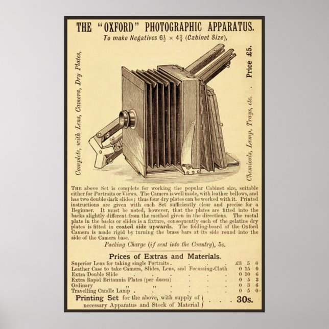 The 'Oxford' Photographic Apparatus ~ Vintage Ad Poster (Front)