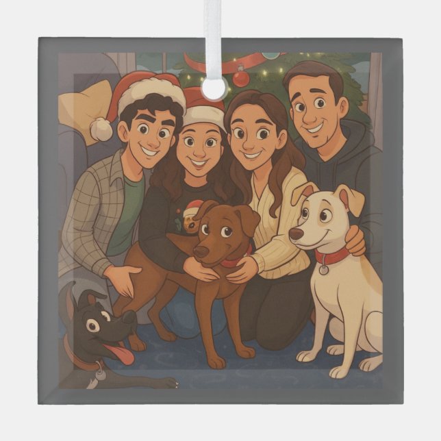 The pack at Christmas  Glass Tree Decoration (Front)