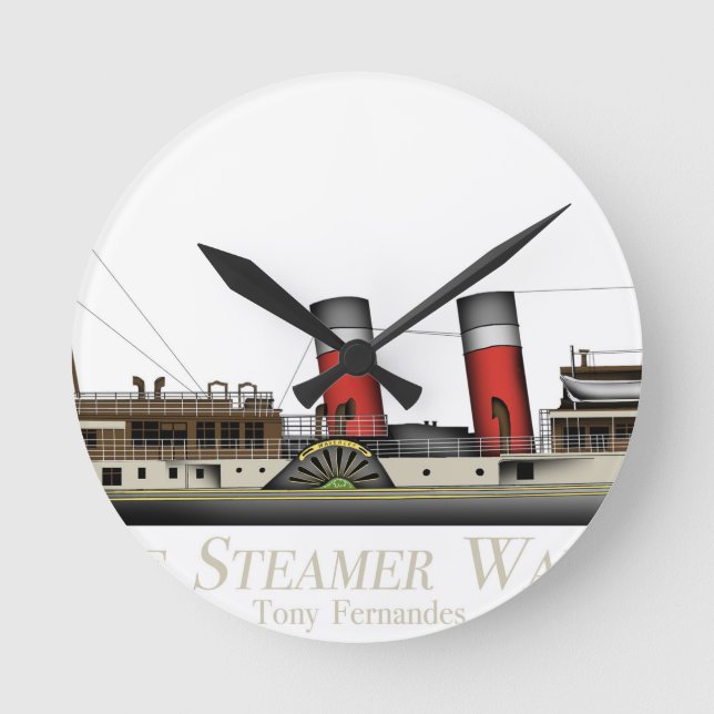 The Paddle Steamer Waverley by Tony Fernandes Round Clock (Front)