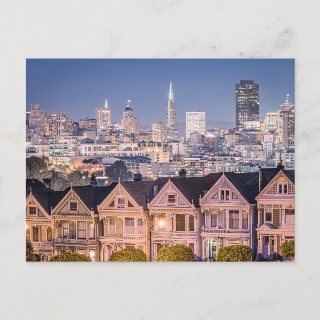 The Painted Ladies & Skyline | San Francisco, CA Postcard (Front)