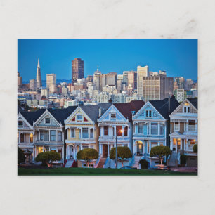 The Painted Ladies & Skyline   San Francisco, CA Postcard