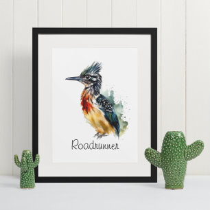 The Painted Runner, Watercolor Roadrunner custom Poster