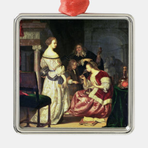 The Painter with his Family, 1675 (oil on panel) Metal Tree Decoration