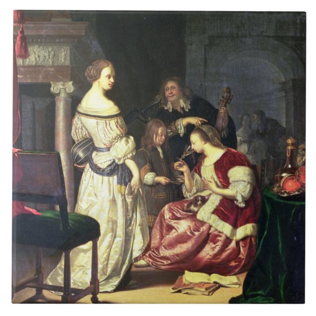 The Painter with his Family, 1675 (oil on panel) Tile (Front)