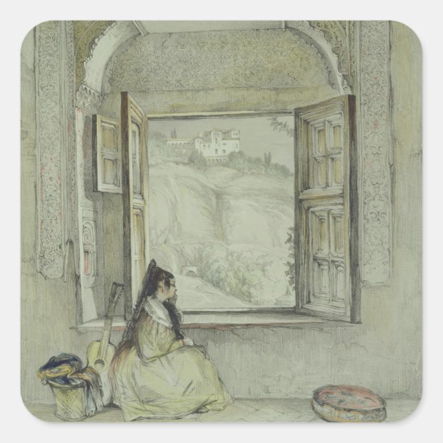 The Palace of the Generalife, from the Casa de Cha Square Sticker (Front)