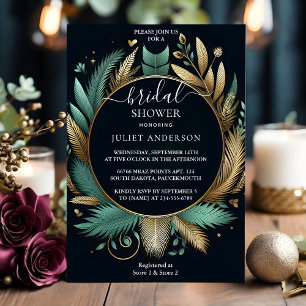 The Palm Tree Beach Green And Gold Bridal Shower Invitation