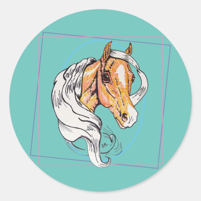 The Palomino (teal) Classic Round Sticker (Front)