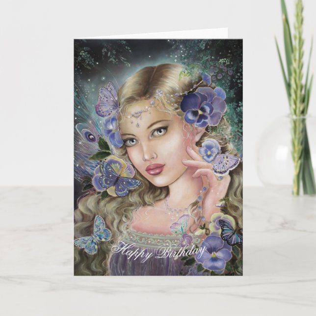 The pansy fairy birthday greeting card (Front)