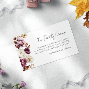 The Panty Game Burgundy Floral Fall Bridal Shower Enclosure Card