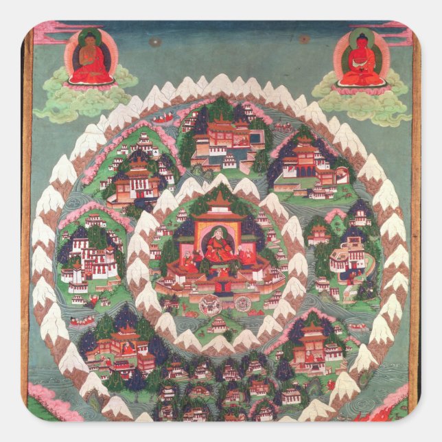 The Paradise of Shambhala, Tibetan Banner Square Sticker (Front)