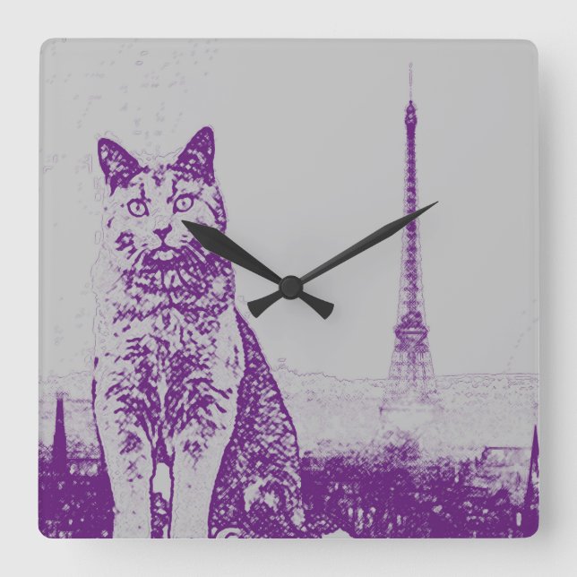 The Paris Chartreux Cat Square Wall Clock (Front)