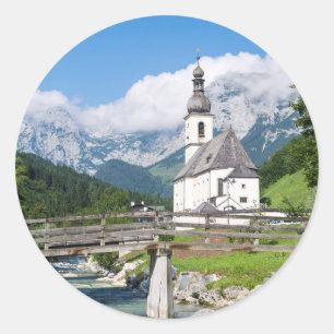 The parish church of Ramsau in Bavaria, Germany Classic Round Sticker