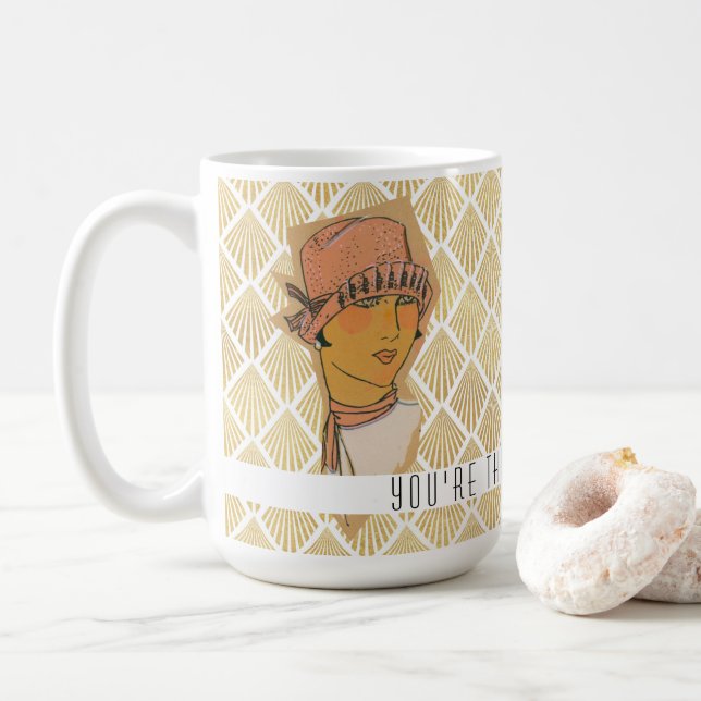 The Parisian Flapper in Gold Champagne Art Deco Tw Coffee Mug (With Donut)