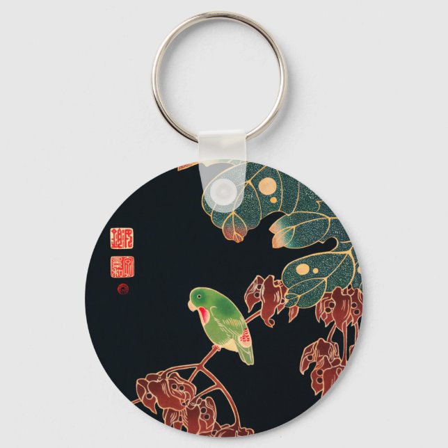 The Paroquet Colorful Bird Japanese illustration Key Ring (Front)