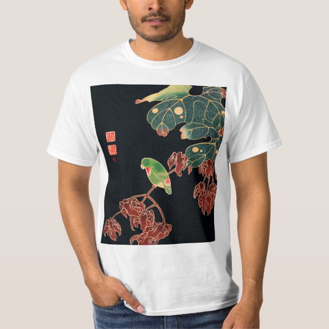 The Paroquet Colourful Bird Japanese illustration T-Shirt (Front)