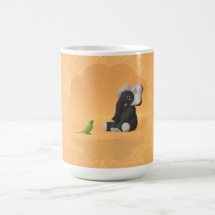 The parrot meets a stuffed elephant coffee mug