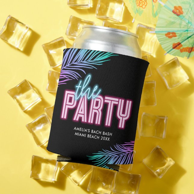 The Party Neon Blue & Pink Tropical Bach Can Cooler (In Situ Summer)