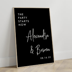 The Party Starts Now Wedding Sign   Black