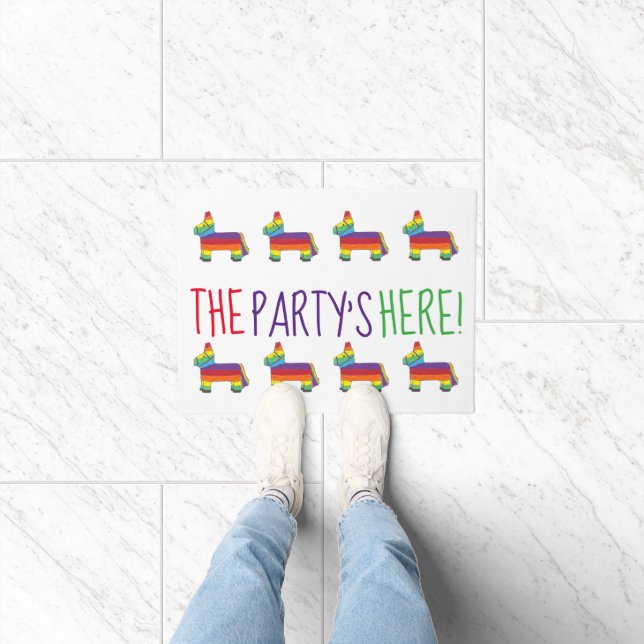 The Party's Here Rainbow Piñata Cinco de Mayo Doormat (Indoor)