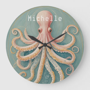 The Pastel Octopus of Enchanted Reef Large Clock