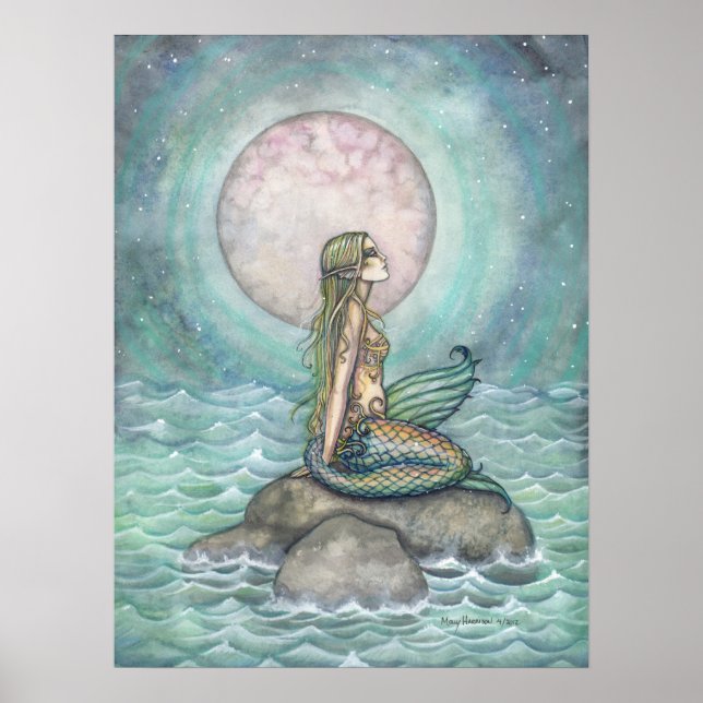 The Pastel Sea Mermaid Fantasy Watercolor Art Poster (Front)