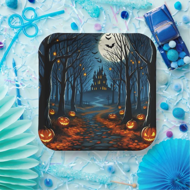 The path of the haunted forest - Halloween Paper Plate (Party)