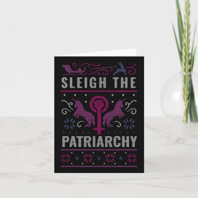 The Patriarchy Feminist Ugly Christmas Sweater  Card (Front)