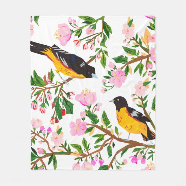 The pattern is with birds and flowers. It is creat Fleece Blanket (Front)