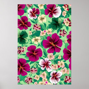 The pattern of beautiful hibiscus flowers poster