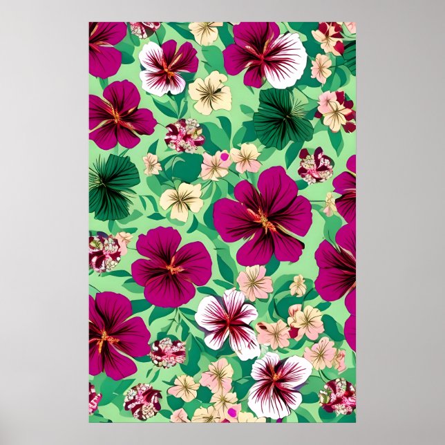 The pattern of beautiful hibiscus flowers poster (Front)