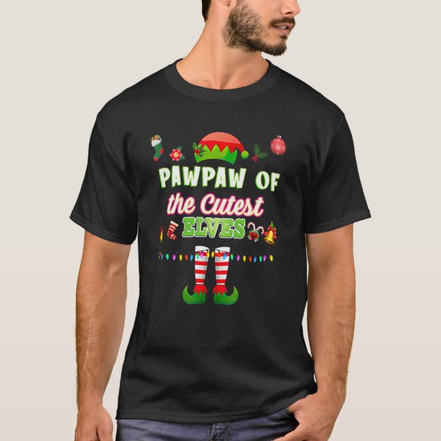 The PawPaw Of The Cutest Elves Christmas Matching  T-Shirt (Front)