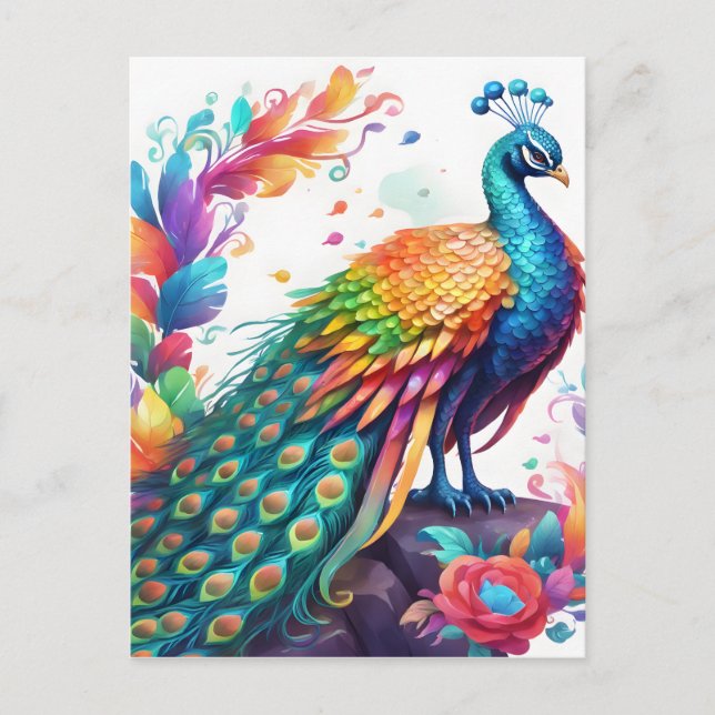 The peacock is a brightly coloured bird that is kn postcard (Front)