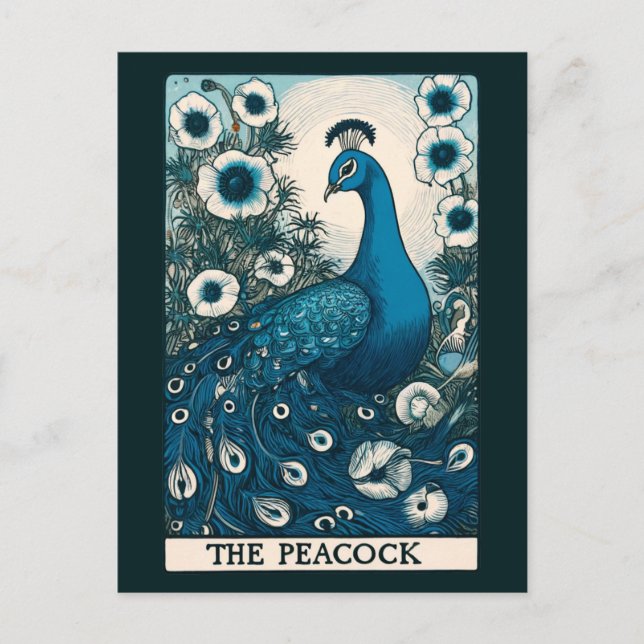 The Peacock Tarot Card Art peacocks Teal Art       (Front)