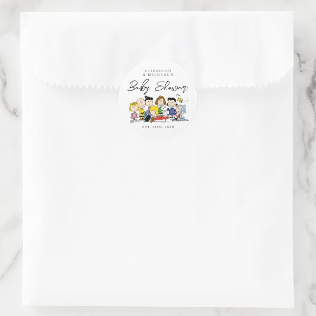 The Peanuts Gang | Baby Shower Classic Round Sticker (Bag)