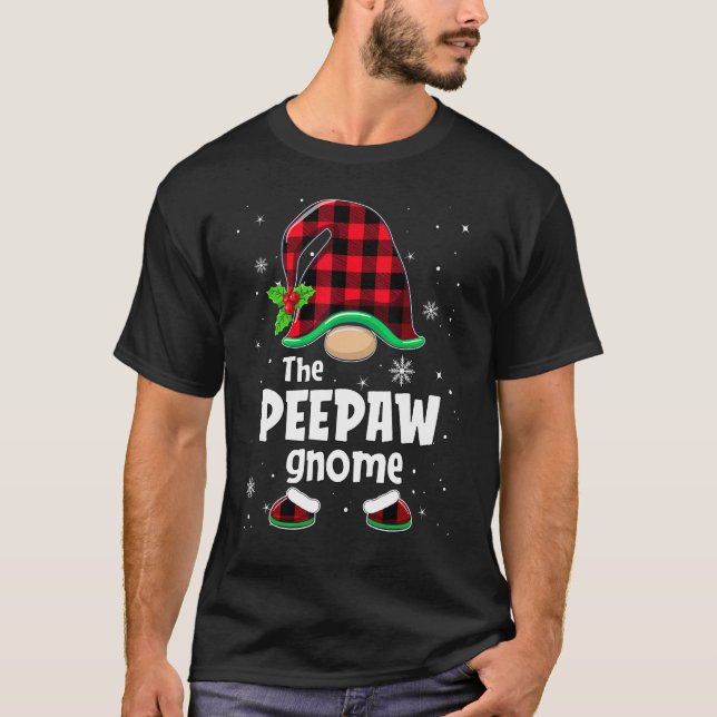 The Peepaw Gnome Buffalo Plaid Christmas Matching  T-Shirt (Front)