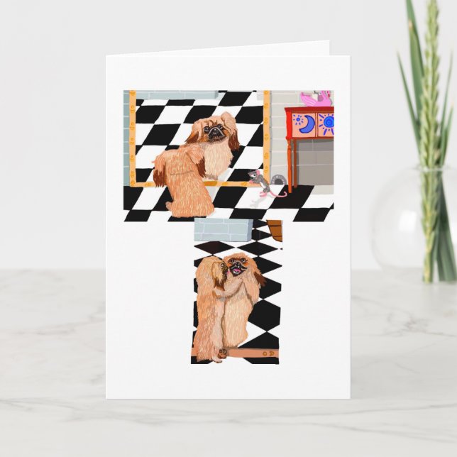 The Pekingese And The Mirror Card (Front)