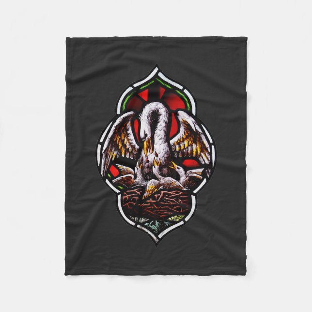 The Pelican in Her Piety Eucharistic Symbol Fleece Blanket (Front)