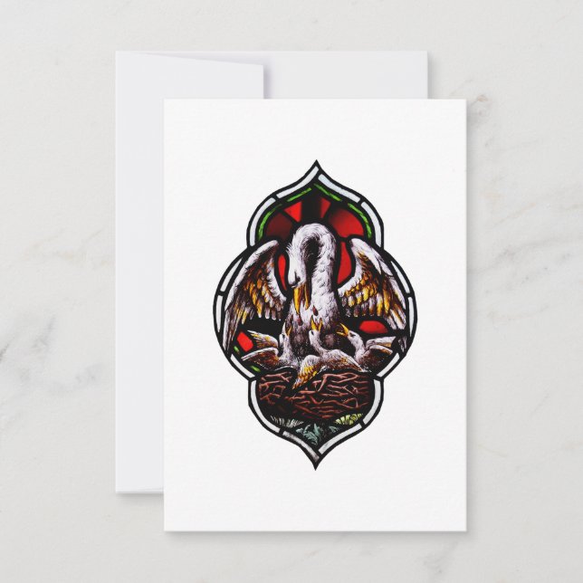 The Pelican in Her Piety Eucharistic Symbol Thank You Card (Front)