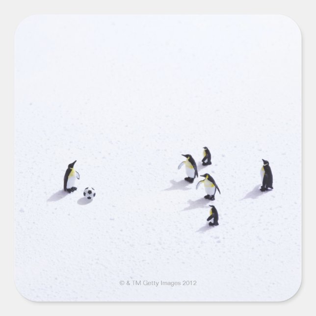 The penguins playing soccer square sticker (Front)