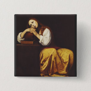 The Penitent Mary Magdalene by Giacomo Galli 15 Cm Square Badge