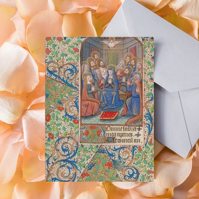 The Pentecost Mediaeval Illuminated Manuscript Postcard (The Pentecost Descent of the Holy Spirit Medieval Illuminated Manuscript Catholic Christian Postcard)