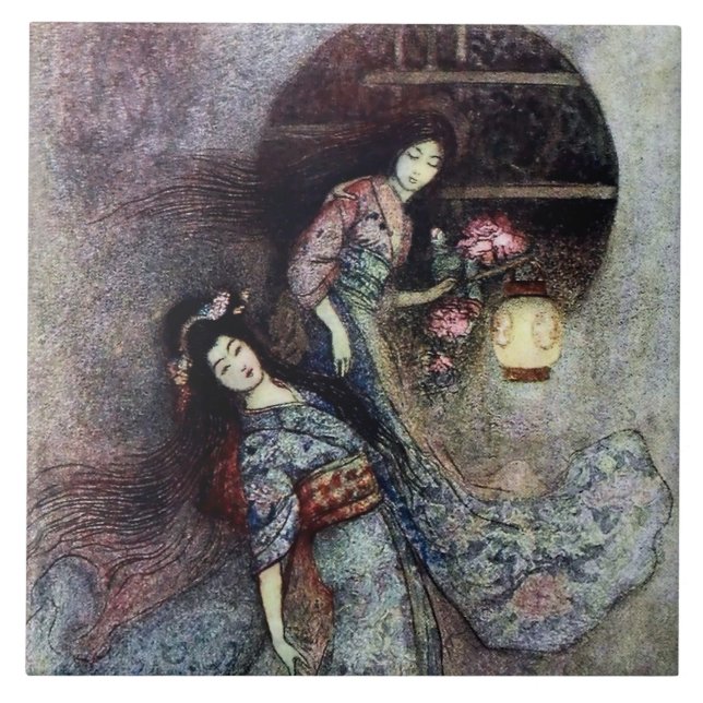“The Peony Lantern” by Warwick Goble Tile (Front)