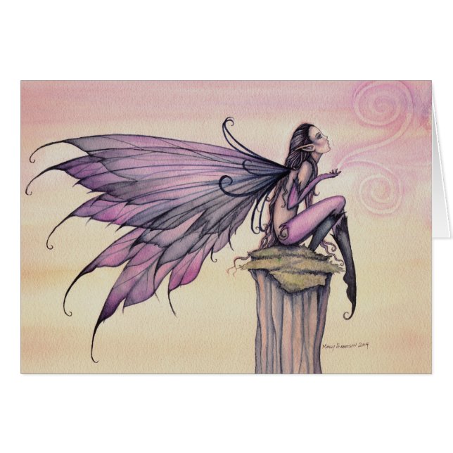 The Perch Purple Fairy Fantasy Watercolor Art (Front Horizontal)