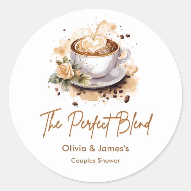 The Perfect Blend Coffee Wedding Couples Shower   Classic Round Sticker (Front)
